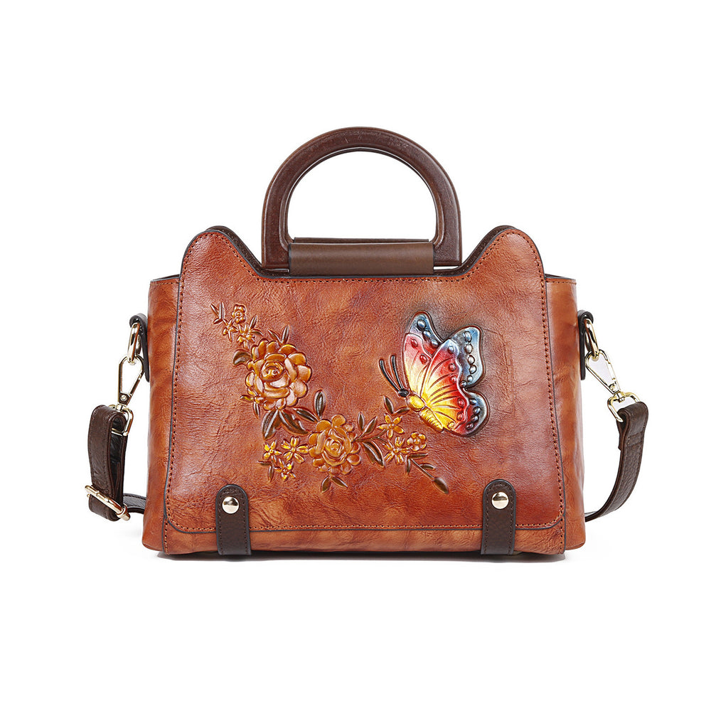 Sac à main en cuir Papillon & Fleurs – Style vintage