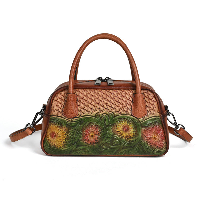 Sac à main en cuir véritable pleine fleur – Floral Vintage