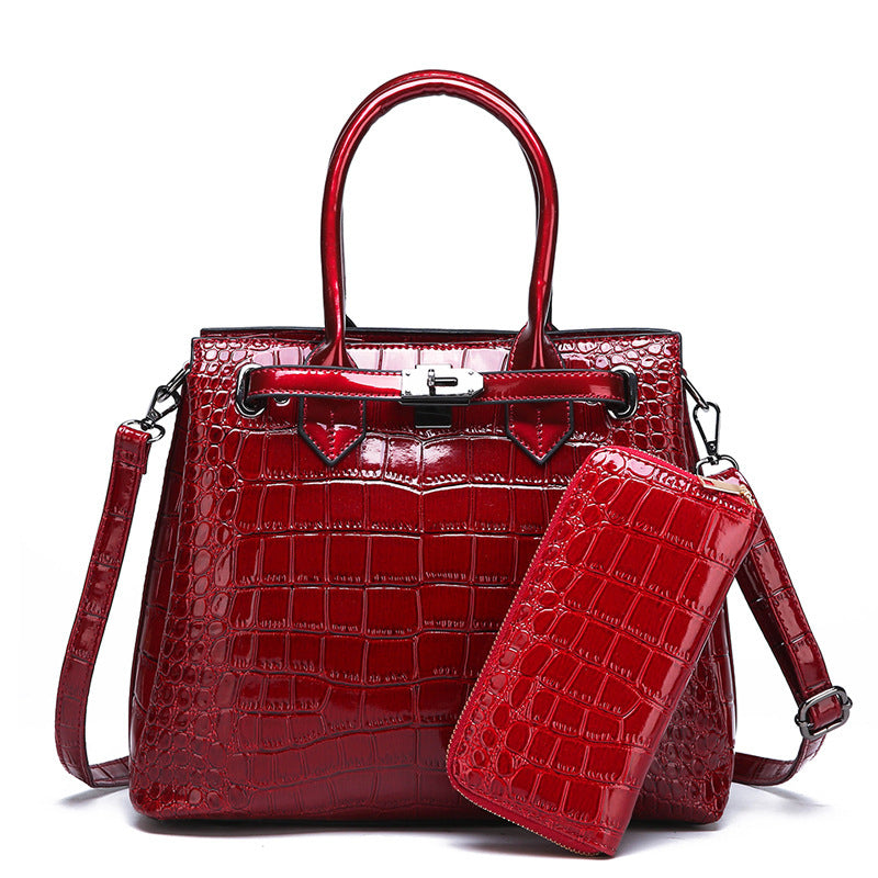 Ensemble sac à main effet croco avec portefeuille assorti