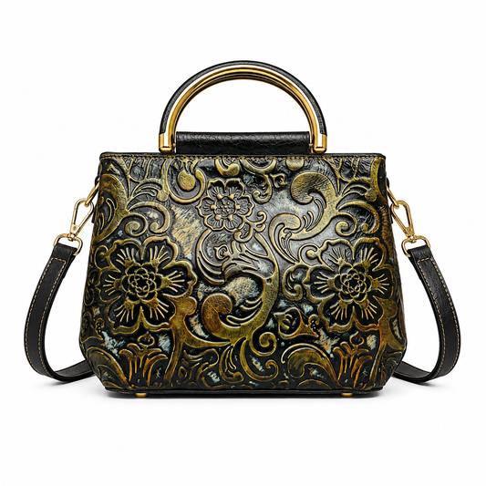 Sac à main rétro floral en cuir embossé